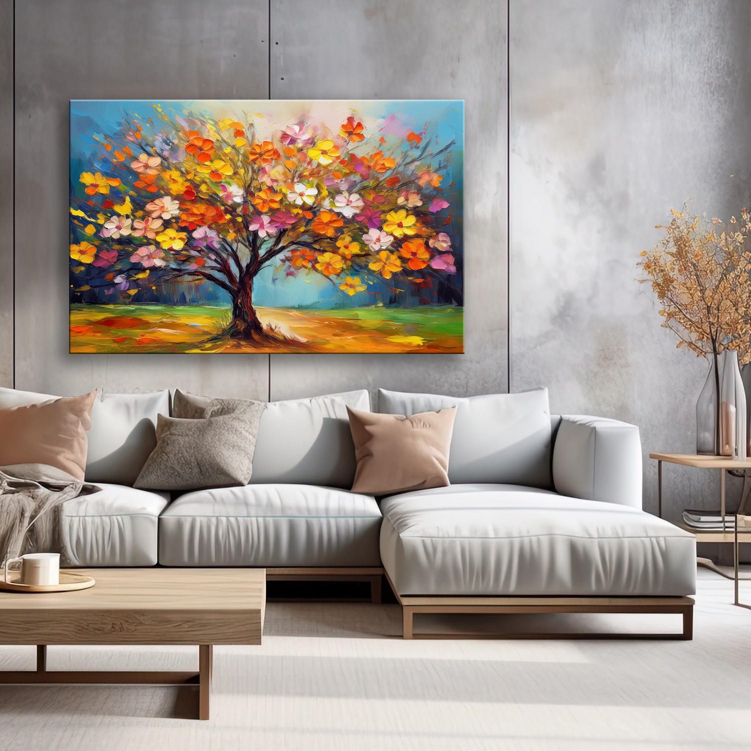 WANDBILD abstraktes farbiger herbstbaum - Multicolor, Textil (60/40cm) - Feeby