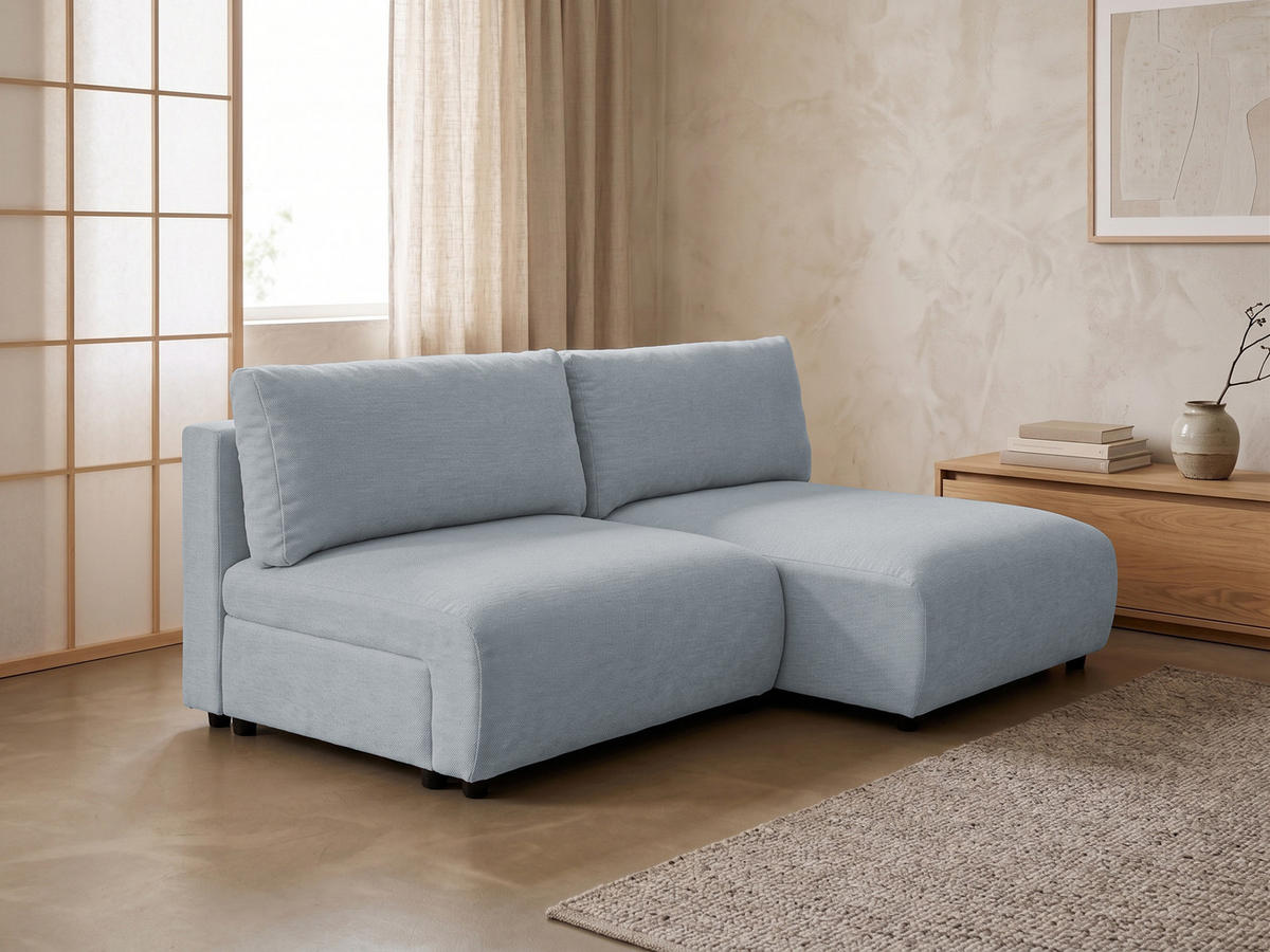 ECKSOFA Sora mit Schlaffunktion, Bettkasten und extra tiefer Komfortzone aus hochwertigem Grau Strukturstoff - Schwarz/Grau, Holz/Kunststoff (200/140cm) - S-Style