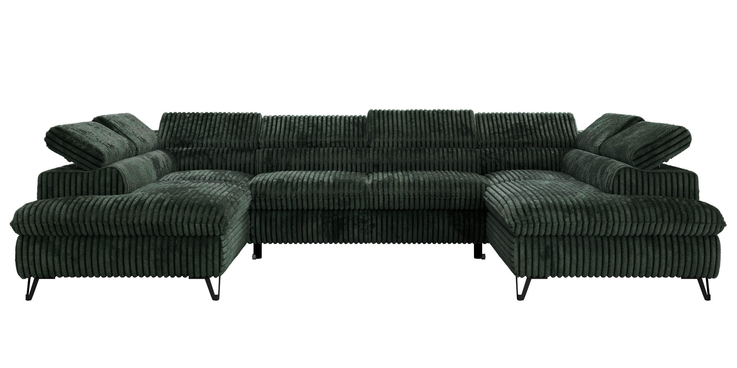 WOHNLANDSCHAFT PABLO U Cord Dunkelgrün mit Topper T25 - Schwarz/Grün, Textil/Metall (346/76/208cm) - MKS