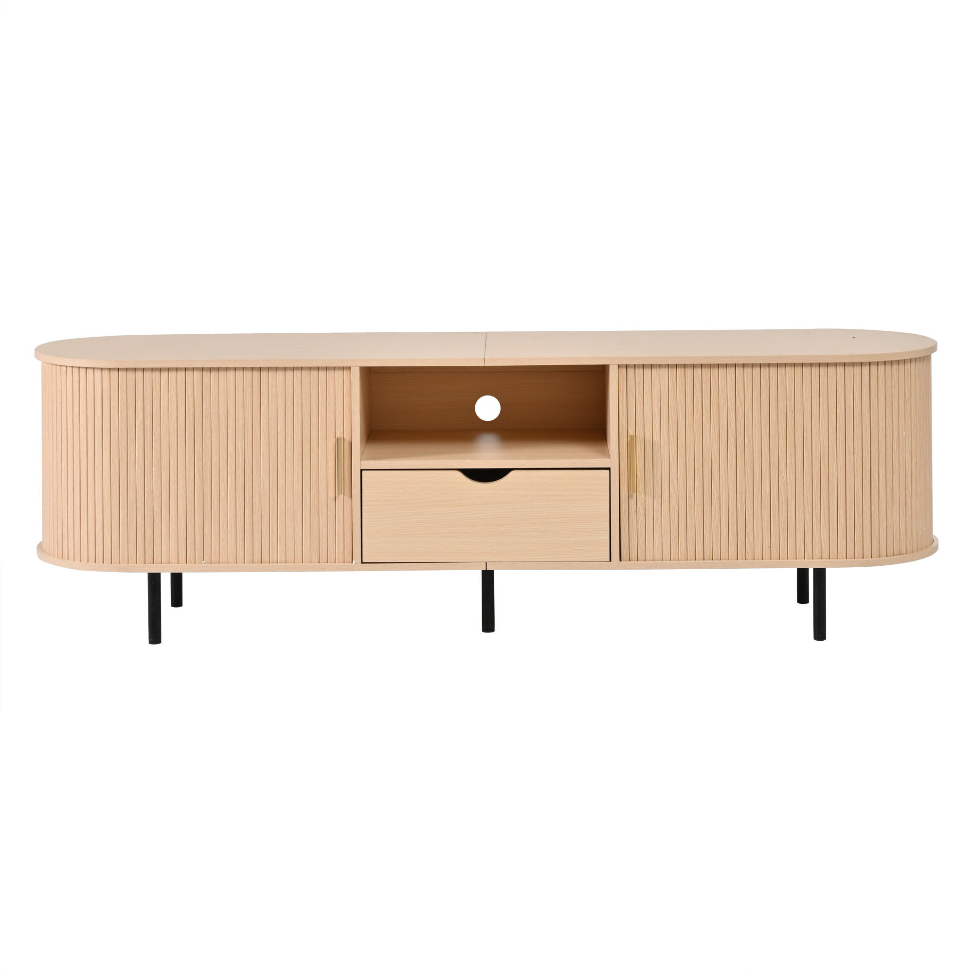 TV-SCHRANK 175cm Rollo Tür Schublade Lowboard Naturholz - Naturfarben, Holzwerkstoff (175/55/40cm) - FLIEKS