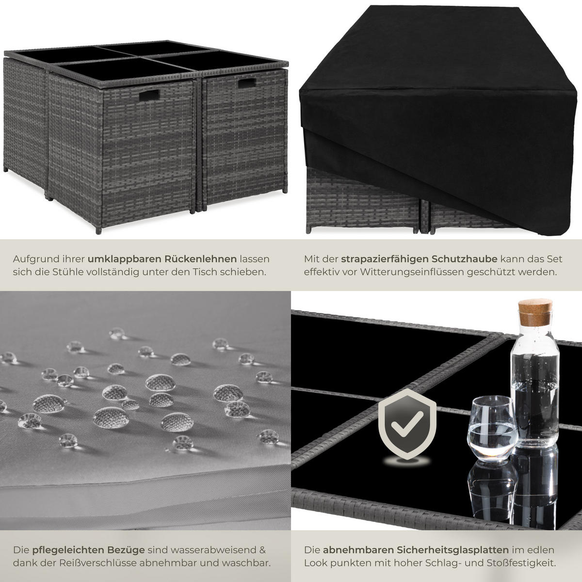 RATTAN SITZGRUPPE Bilbao,zusammenschiebbar, inklusive Schutzhülle,grau - Grau, Kunststoff - tectake