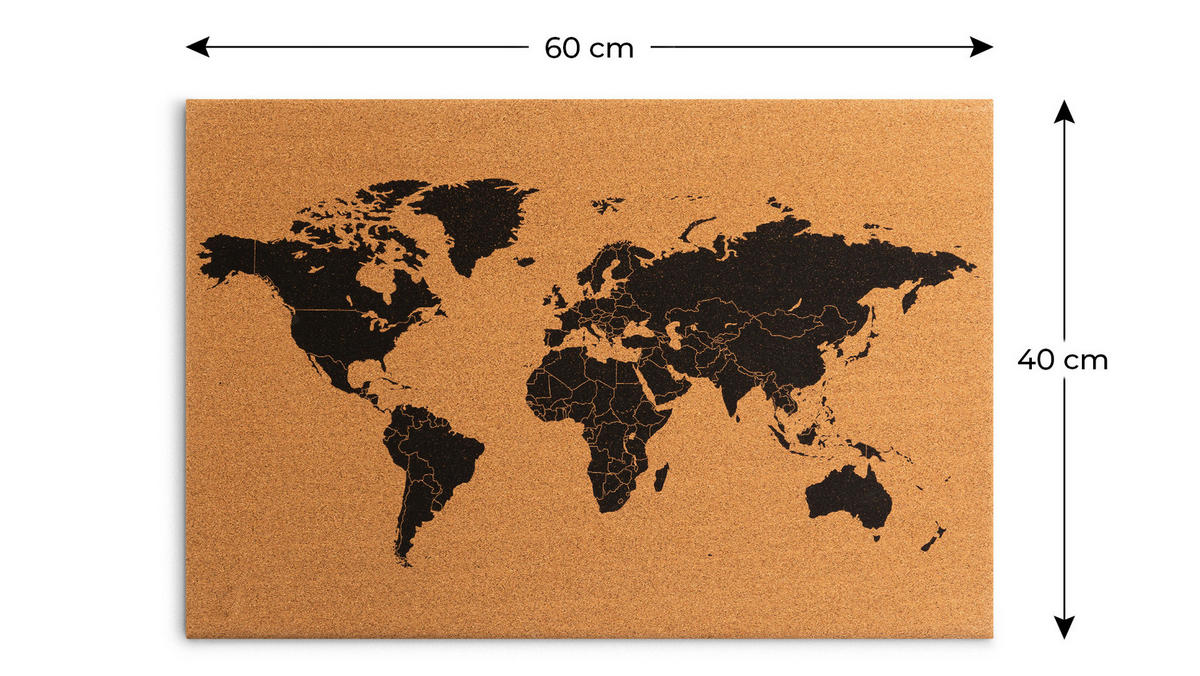 KORKTAFEL WELTKARTE, rahmenlos, 60x40 cm - Braun, Holz (60/40/2cm) - ALLboards