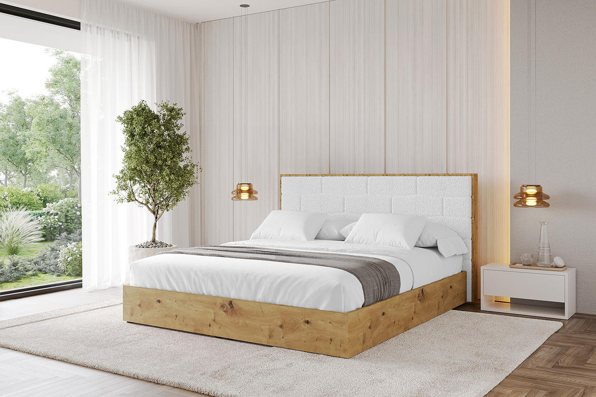 POLSTERBETT mit Bettkasten und Lattenrost, Bett mit Matratze H3/H4 - ENZO8 140x200 Weiß - Weiß, Holzwerkstoff/Textil (140/200cm) - ALTDECOR