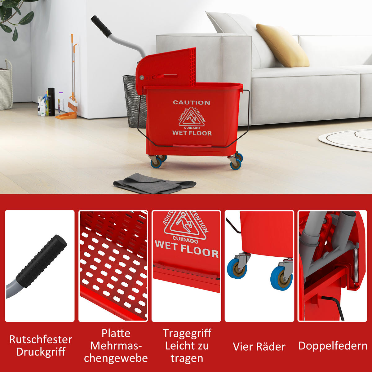 PUTZWAGE Kunststoff Rot - Rot, Kunststoff (27/70.5/60cm) - HOMCOM