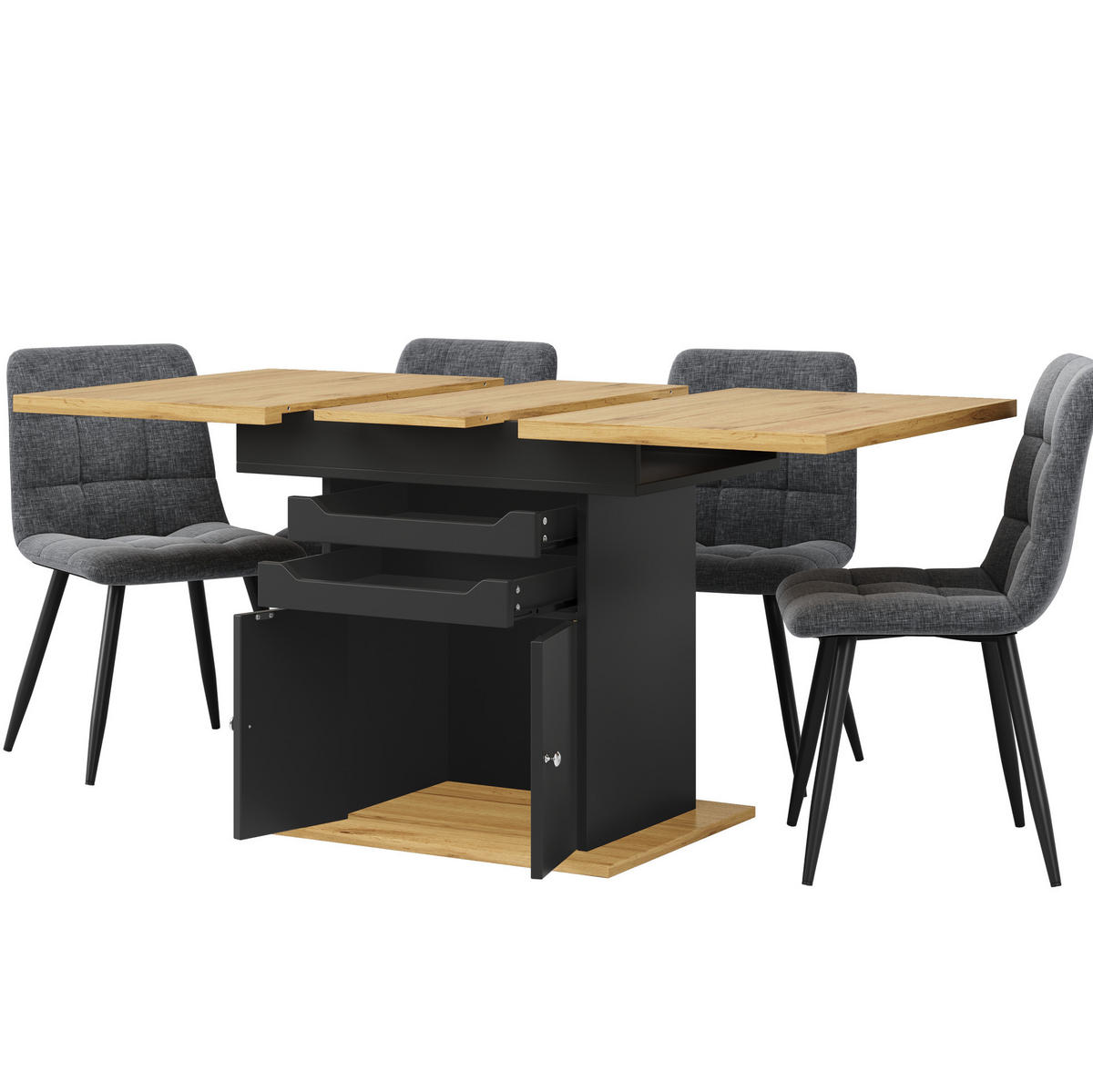 ESSTISCH 110-140x80x76 cm in Schwarz und Natur aus MDF mit Soft-Close ausziehbar - Naturfarben, Holzwerkstoff (80/140/76cm) - Modfu