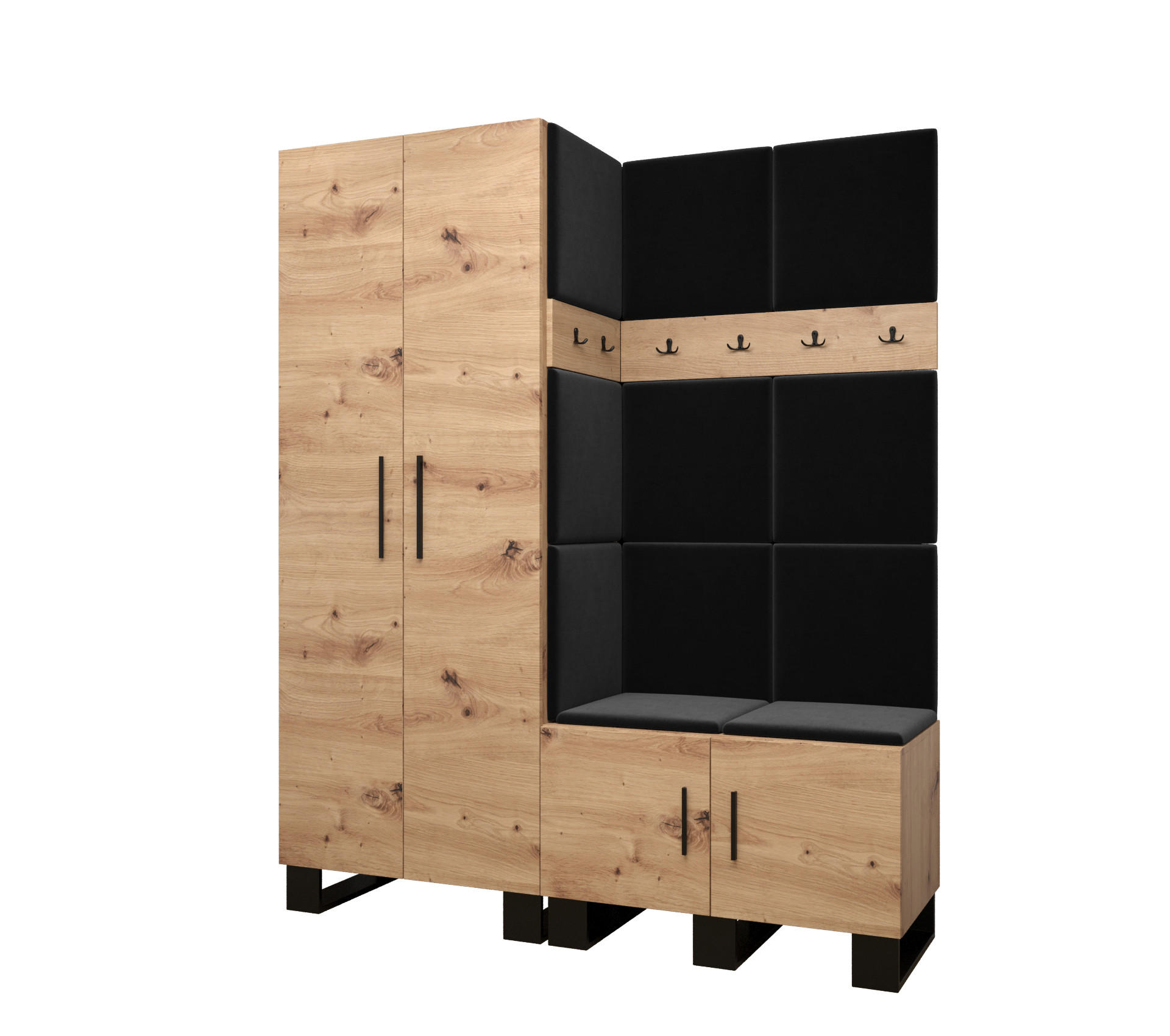 Abiks Möbel Garderoben-Set Eiche Artisan, Dunkelgrau 158x196x45.6 cm