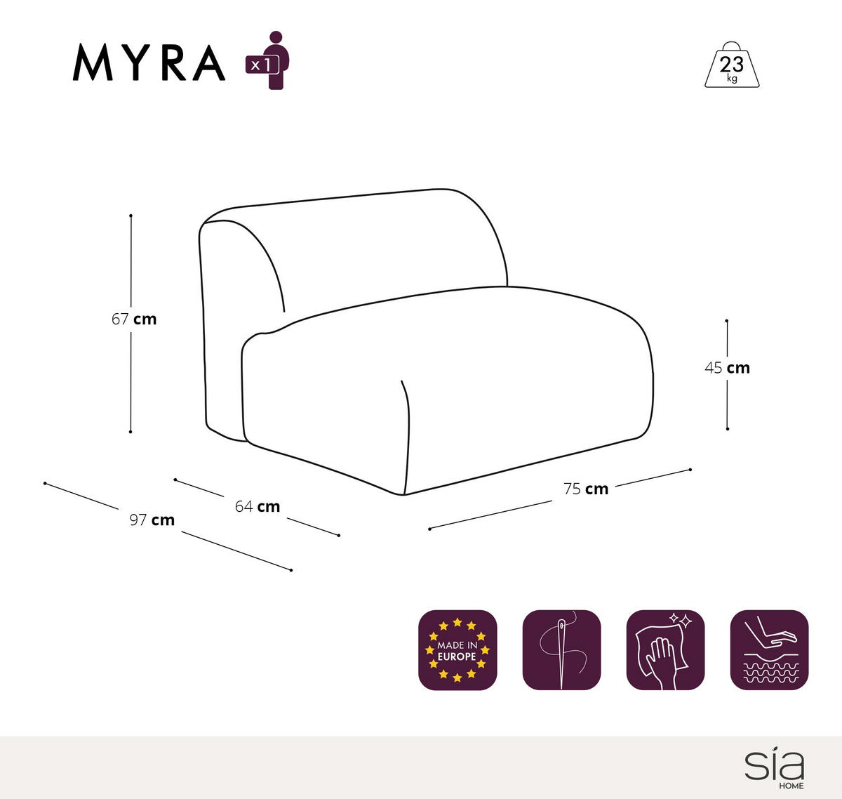 SESSEL Gerippter Samt Creme 75cm - Creme, Textil (75/67/97cm) - Sia Home