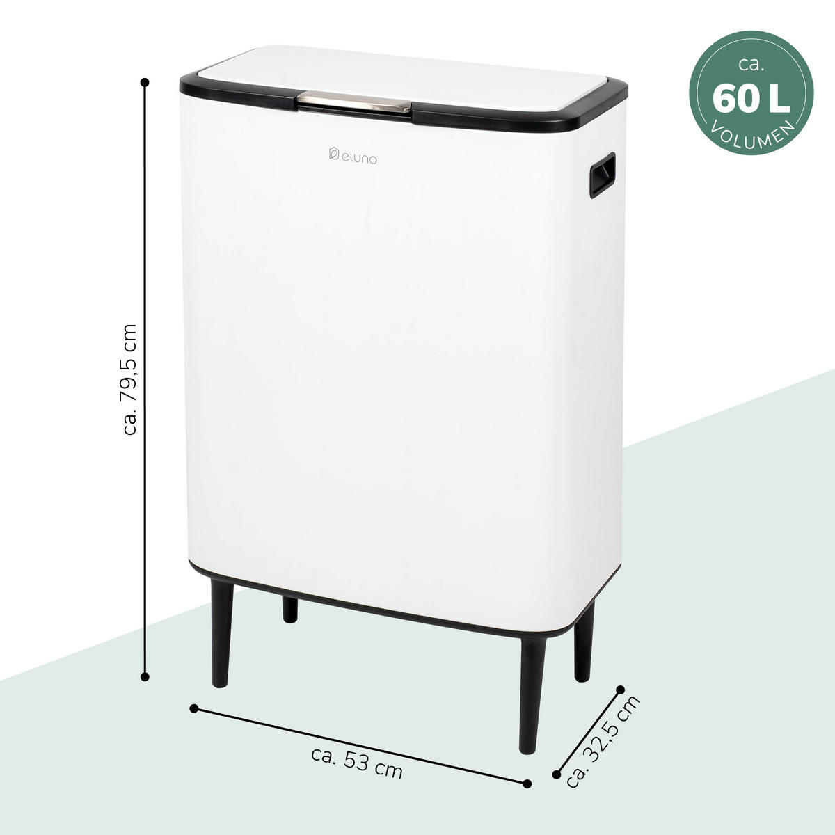 ABFALLEIMER, 60 Liter, aus Metall, weiß - Weiß, Metall (53/79.5/32.5cm) - eluno