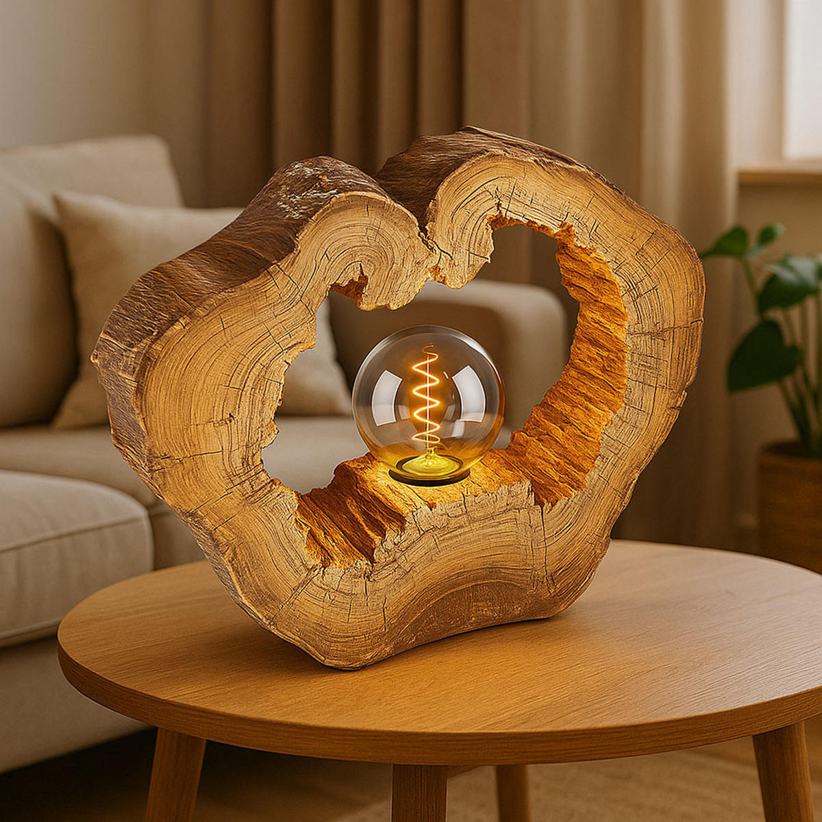 LED TISCHLEUCHTE VINZENZ Braun Holzoptik - Braun, Kunststoff (30.5/8.5/25.5cm) - Globo Lighting