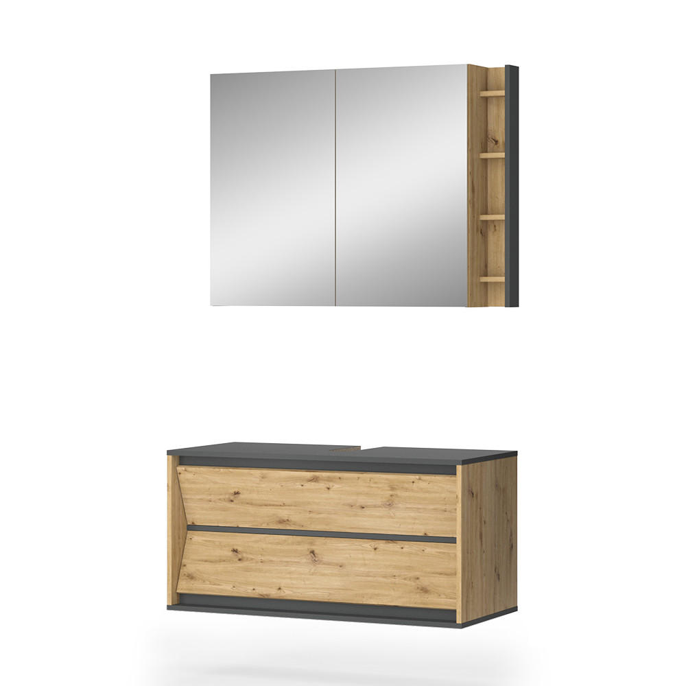 SET MOBILIER BAIE Edelin, antracit/Stejar artizanal, 2 piese