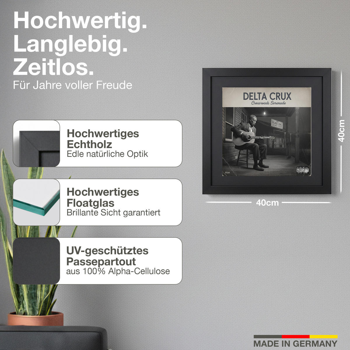 SCHALLPLATTEN RAHMEN 40/40 für das Cover - Schwarz, Holz (40/40cm) - K-Möbel