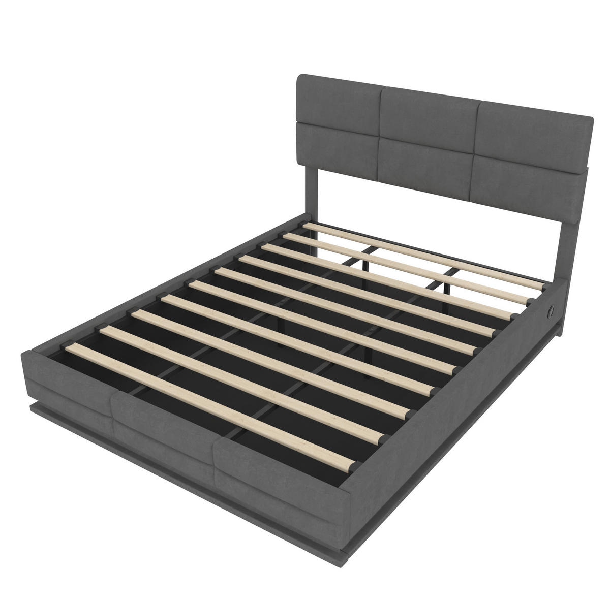 BETT mit Stauraum 180x200 cm Samt Grau mit LED und USB - Dunkelgrau, Metall (180/200cm) - Meubliv