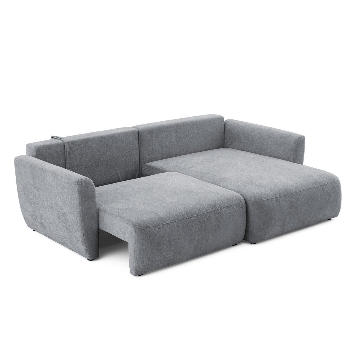 ECKSOFA BELLA L Rechts mit Schlaffunktion 140x205 Velours Grau - Schwarz/Grau, Holz/Kunststoff (165/230cm) - Muffo