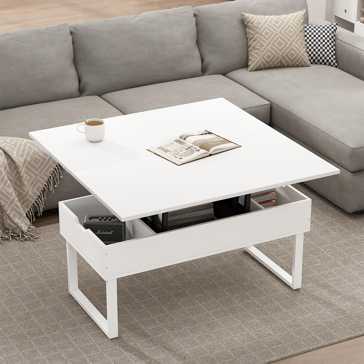 COUCHTISCH Lifty Weiß 100 x 50 cm mit Liftfunktion - Weiß, Holzwerkstoff (50/100/48.5cm) - Vicco