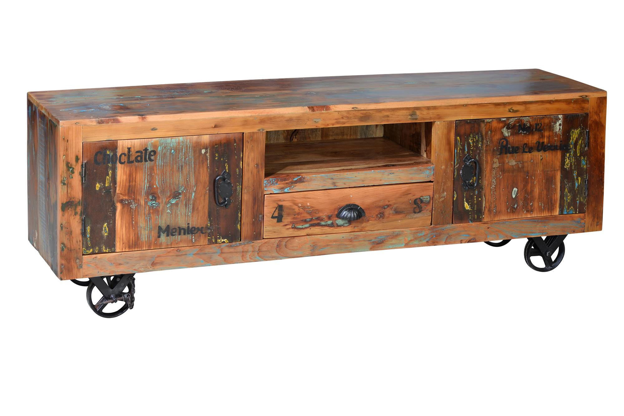 TV-SCHRANK aus mehrfarbigem Recyclingholz - Chromfarben, Holz (160/55/40cm) - Giner y Colomer