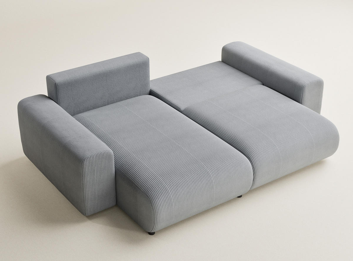 ECKSOFA MIT SCHLAFFUNKTION Solo Hellgrau Samtstoff - Blaugrau/Schwarz, Holz/Holzwerkstoff (255/168cm) - Maison de Reve