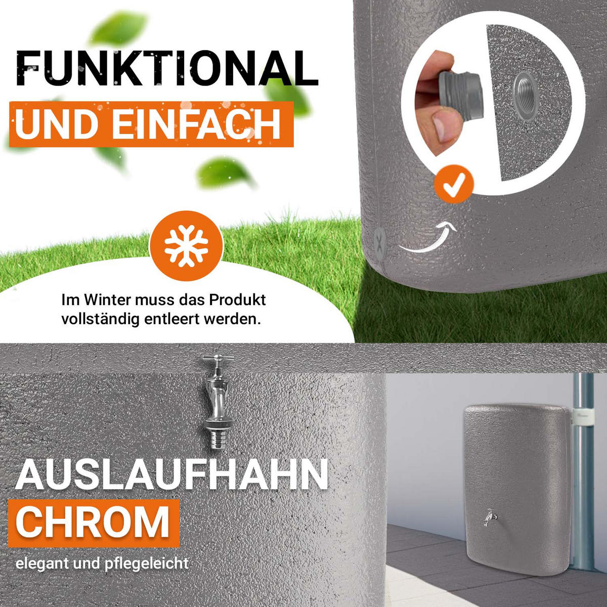 WANDTANK Komplett-Set 275 L graphite grey inkl. Chrom-Auslaufhahn und Fallrohranschluss - Grau, Kunststoff (40/105/80cm) - GARANTIA
