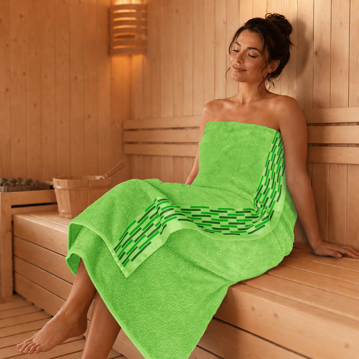 BADETUCH extra groß Lugano Apfelgrün 90x180 cm - Hellgrün, Textil (90/180cm) - Lashuma