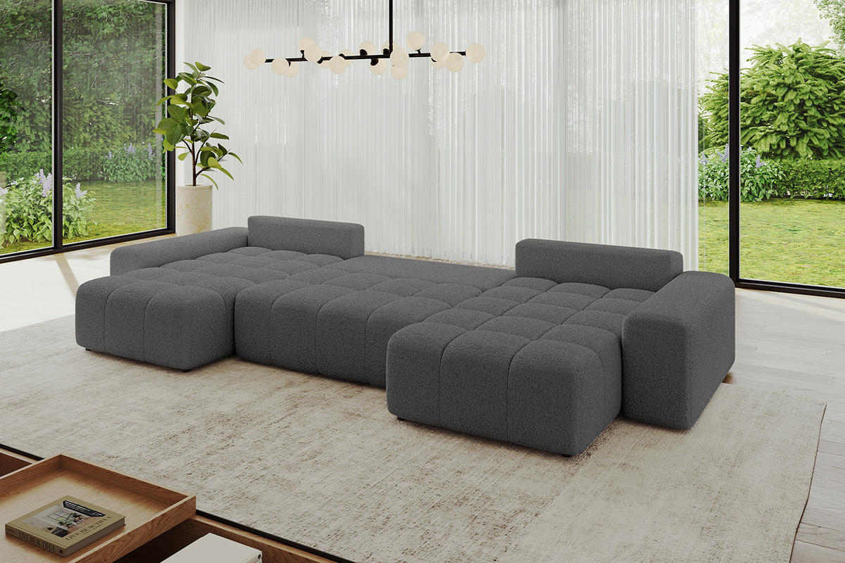 WOHNLANDSCHAFT ENIL-U 390x175x84 Grau Bouclé - Grau, Holzwerkstoff/Kunststoff (390/84/175cm) - ALTDECOR
