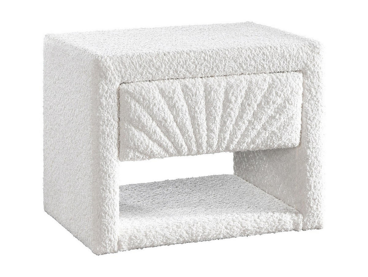 NACHTTISCH - 1 Schublade und 1 Ablage - Bouclé-Stoff - Weiß - ULAMI - Weiß, Textil (50/41/35cm) - Vente-Unique