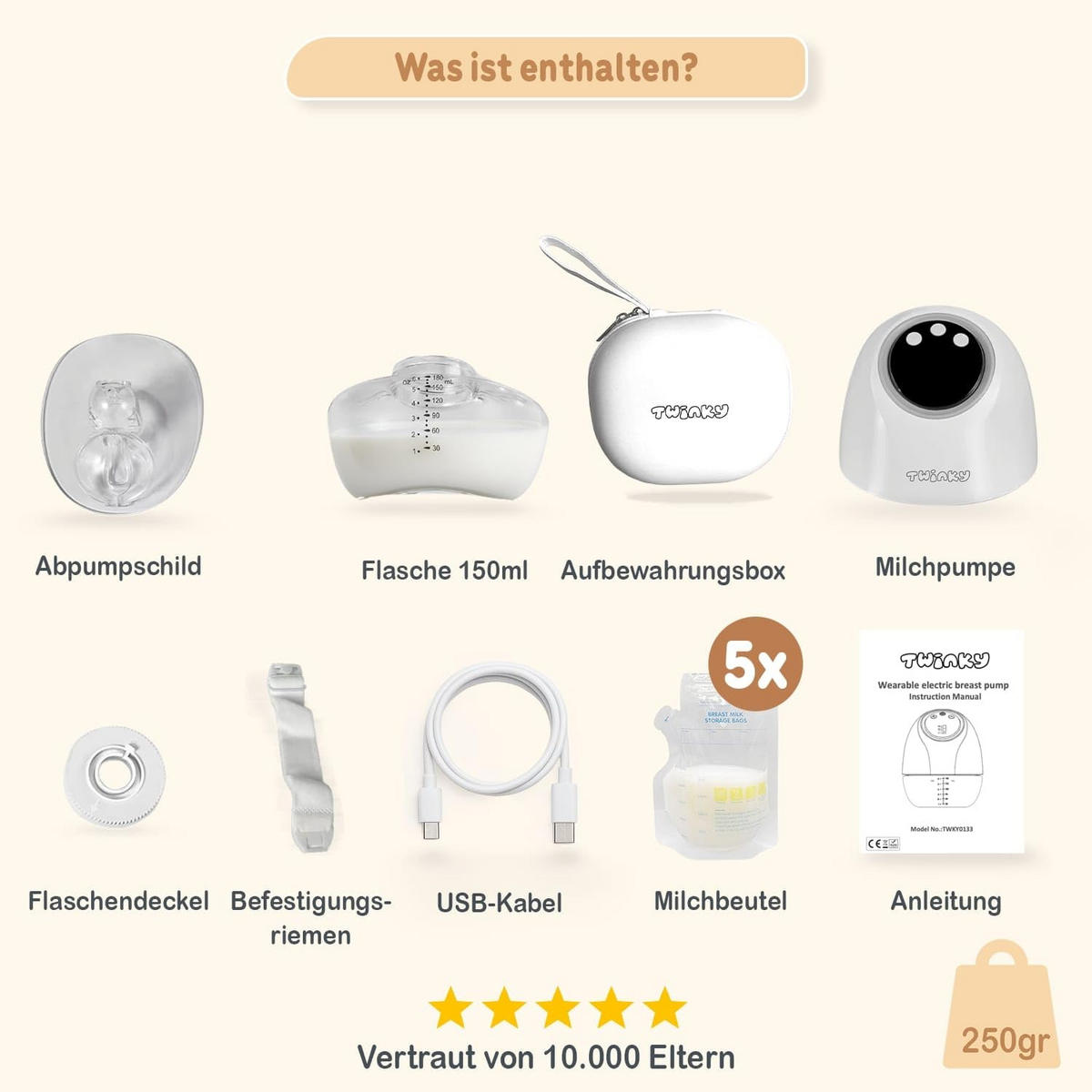 MILCHPUMPE Tragbar 4 Modi & 9 Saugstufen Weiß - Weiß, Kunststoff (18/16cm) - Twinky