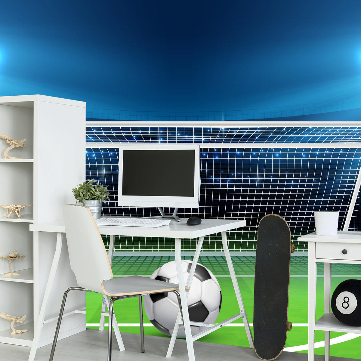 FOTOTAPETE für Jugendzimmer Elfmeter Schuss Linie Fußball 250x175 - Blau/Schwarz, Papier (250/175cm) - Muralo