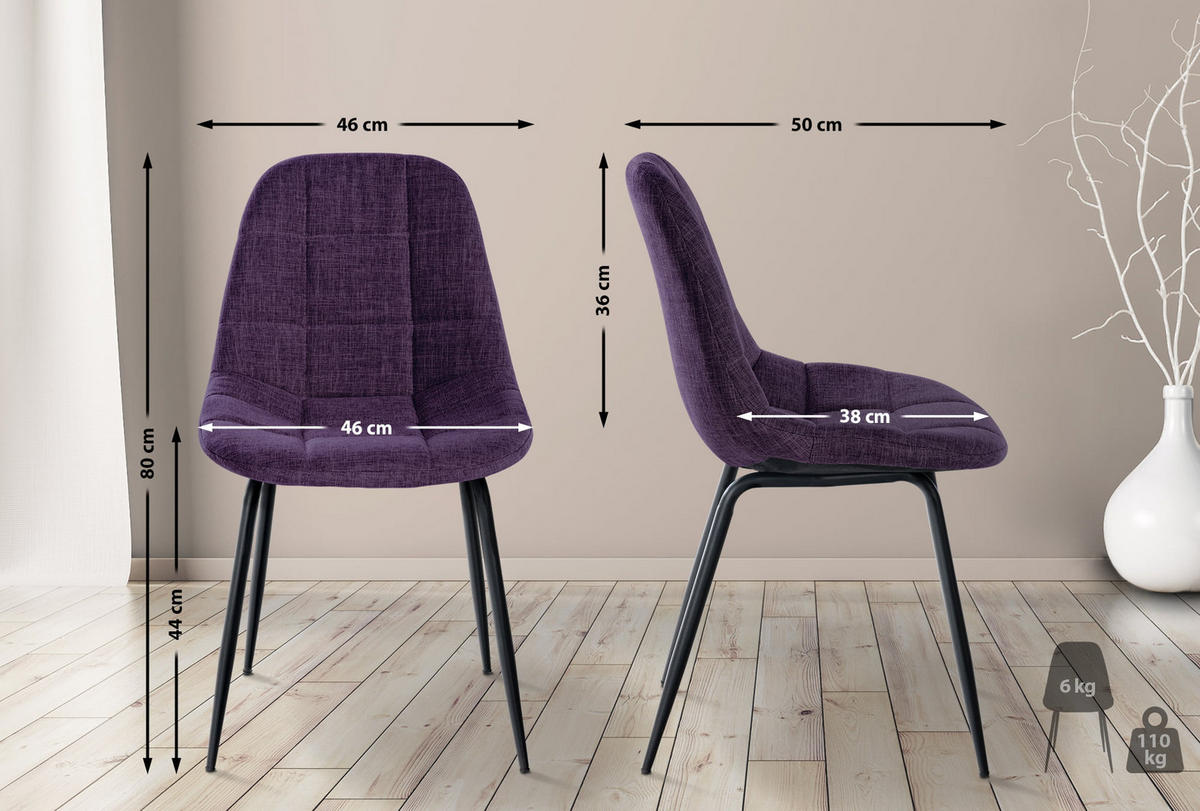 STUHL Stoff lila - Lila/Schwarz, Textil/Metall (46/82/52cm) - CLP