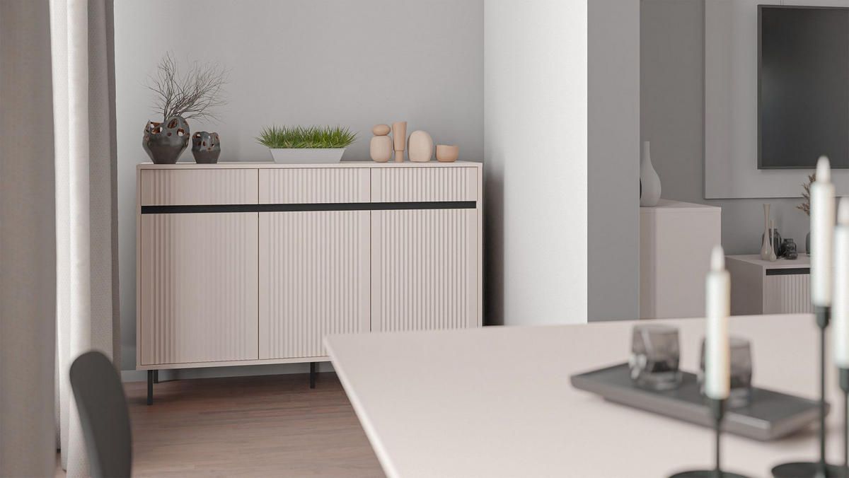SIDEBOARD Osaka Sandbeige 149 cm - Beige/Schwarz, Holzwerkstoff/Metall (148.6/100/40cm) - Selsey