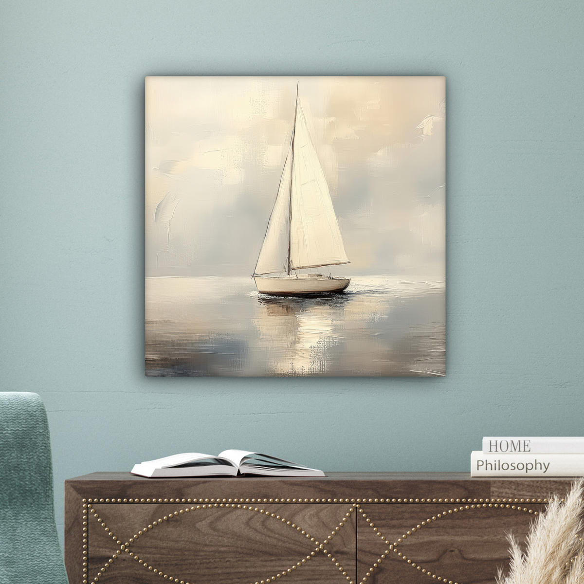 LEINWANDBILD Segelschiff - Meer - Bewölkt 50x50 cm - Creme, Textil (50/50cm) - MuchoWow