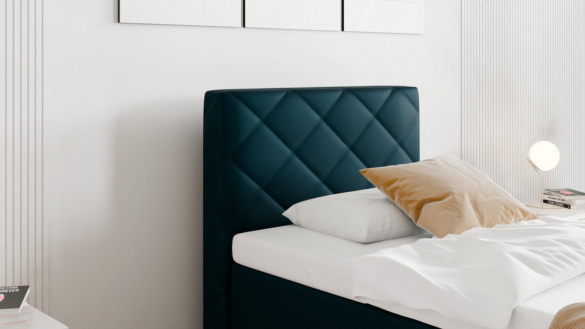 BOXBETT Diamaro 90x200 cm mit Bettkasten und Topper - Dunkeltürkis - Türkis, Holz (96/215cm) - Panda Möbel