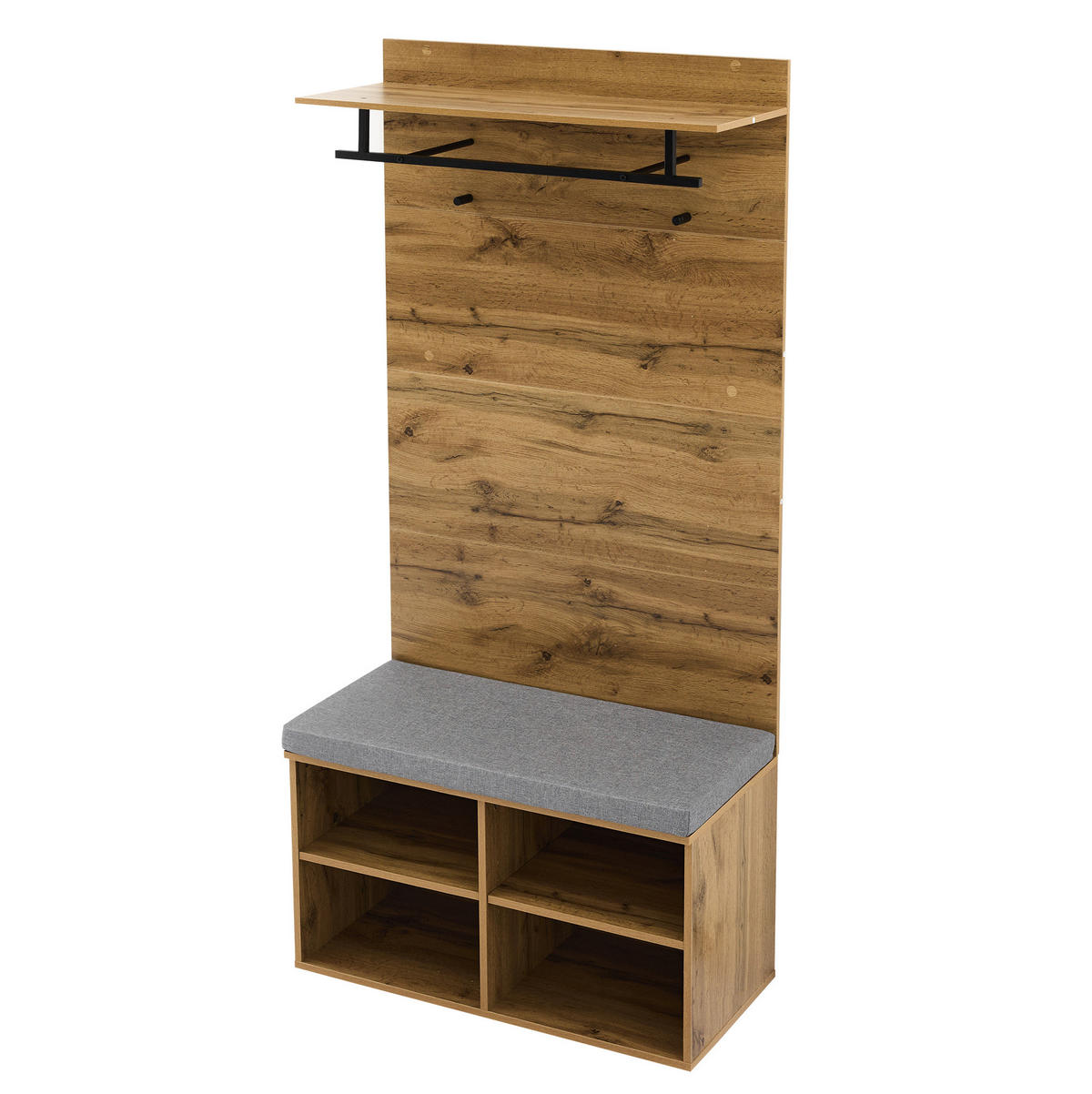 GARDEROBENSET 84/35/175 cm aus Spanplatte mit Schuhbank, verstellbarem Regal und Kleiderstange, Eichefarben - Eichefarben, Holzwerkstoff (84/175/35cm) - Redom