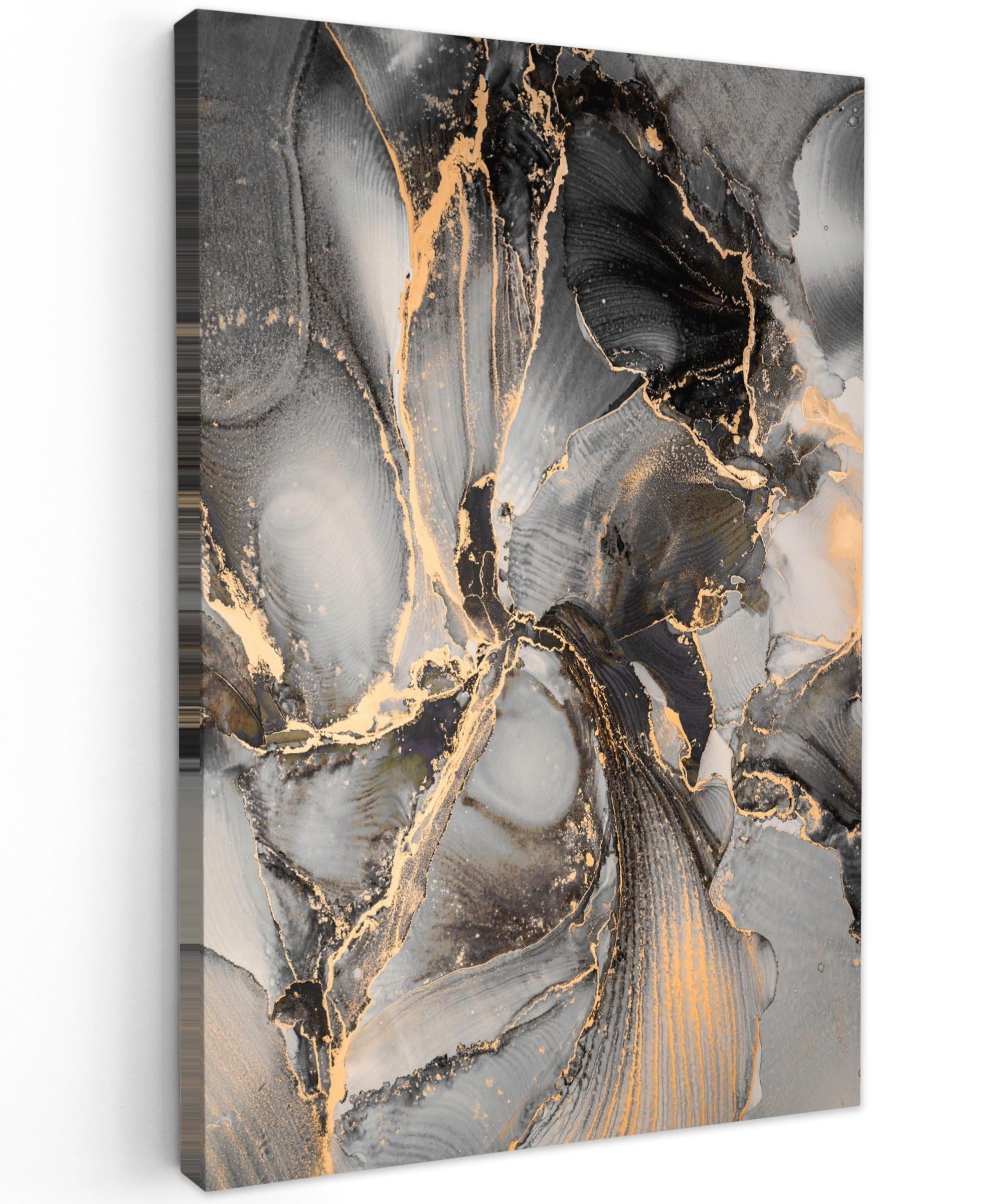 LEINWANDBILD Grau - Luxus - Gold - Marmor 60x90 cm - Dunkelgrau, Textil (60/90cm) - MuchoWow