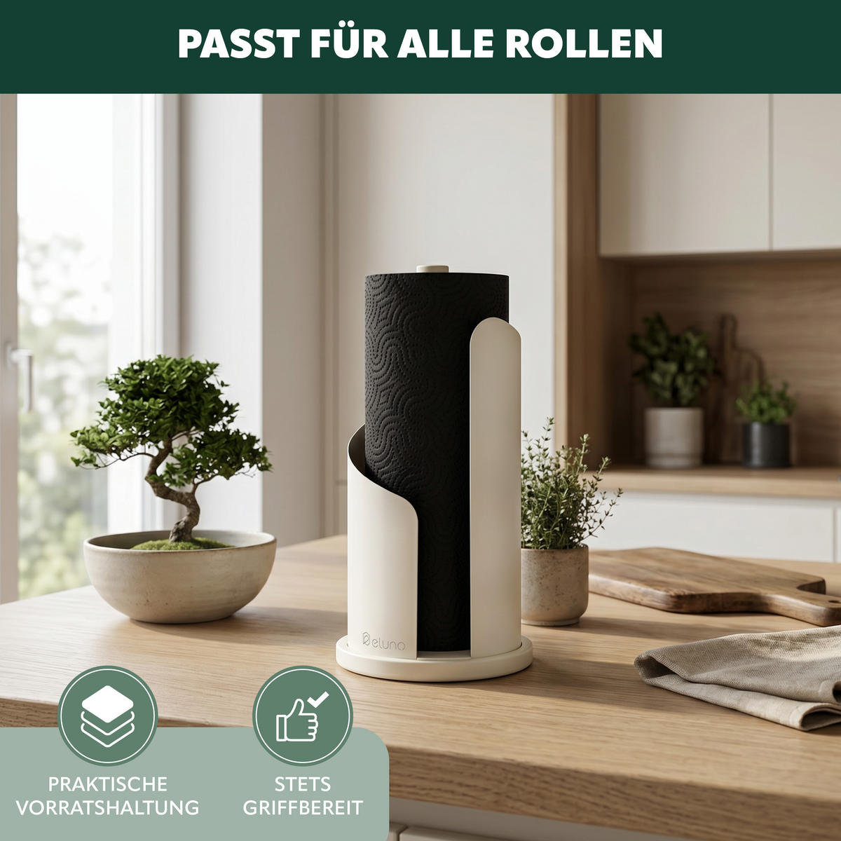 KÜCHENROLLENHALTER cremeweiß, ca. Ø 15,5 x 31 cm - Creme, Metall (15.5/31/15.5cm) - eluno