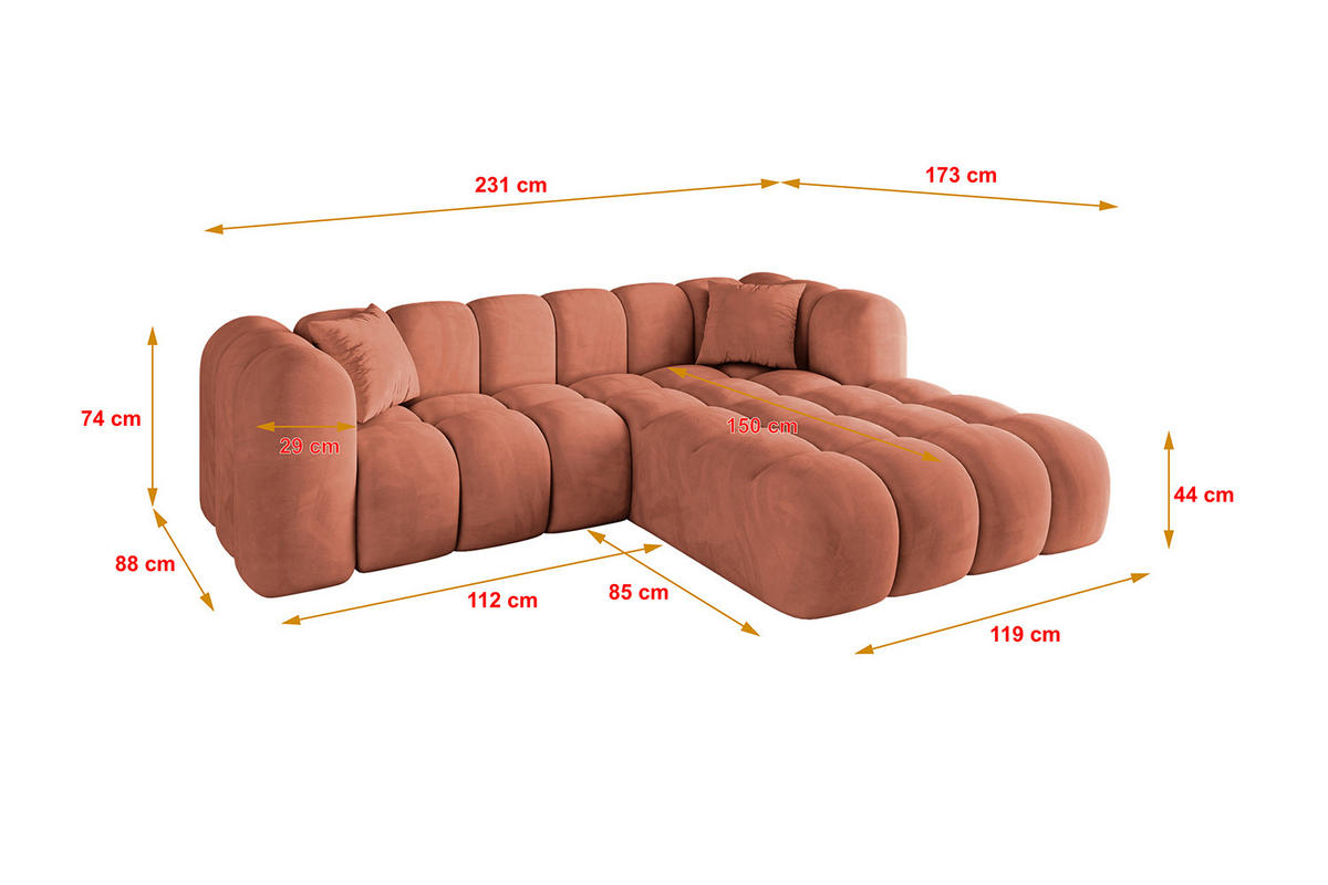 ECKSOFA Ottomane Rechts OLEA-L1 - 231x173x74 cm Koralle - Koralle/Schwarz, Holzwerkstoff/Kunststoff (231/173cm) - ALTDECOR