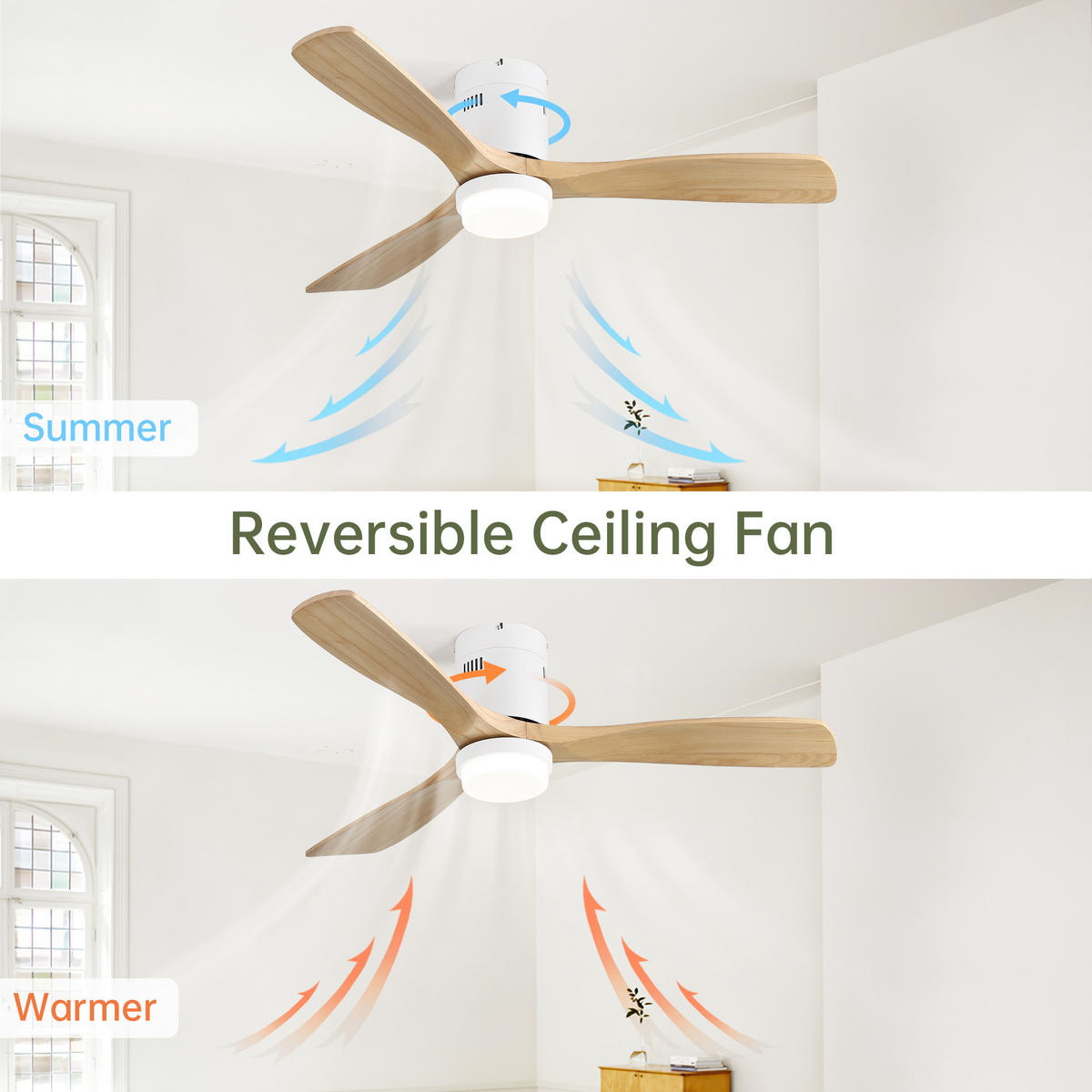 DECKENVENTILATOR 52Zoll Weiß Holzflügel DC Motor Fernbedienung - Braun, Kunststoff (132/132/30cm) - CASIVA