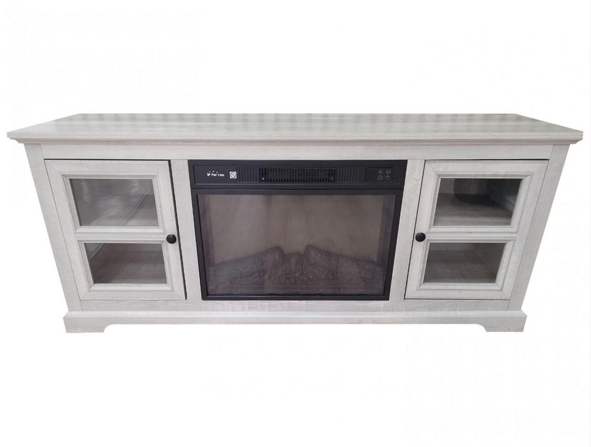 ELEKTROKAMIN in rustikaler Anrichte Grau mit elektrischem Kamin und Heizung 2000 W - Grau, Glas (147/63/40cm) - Purline