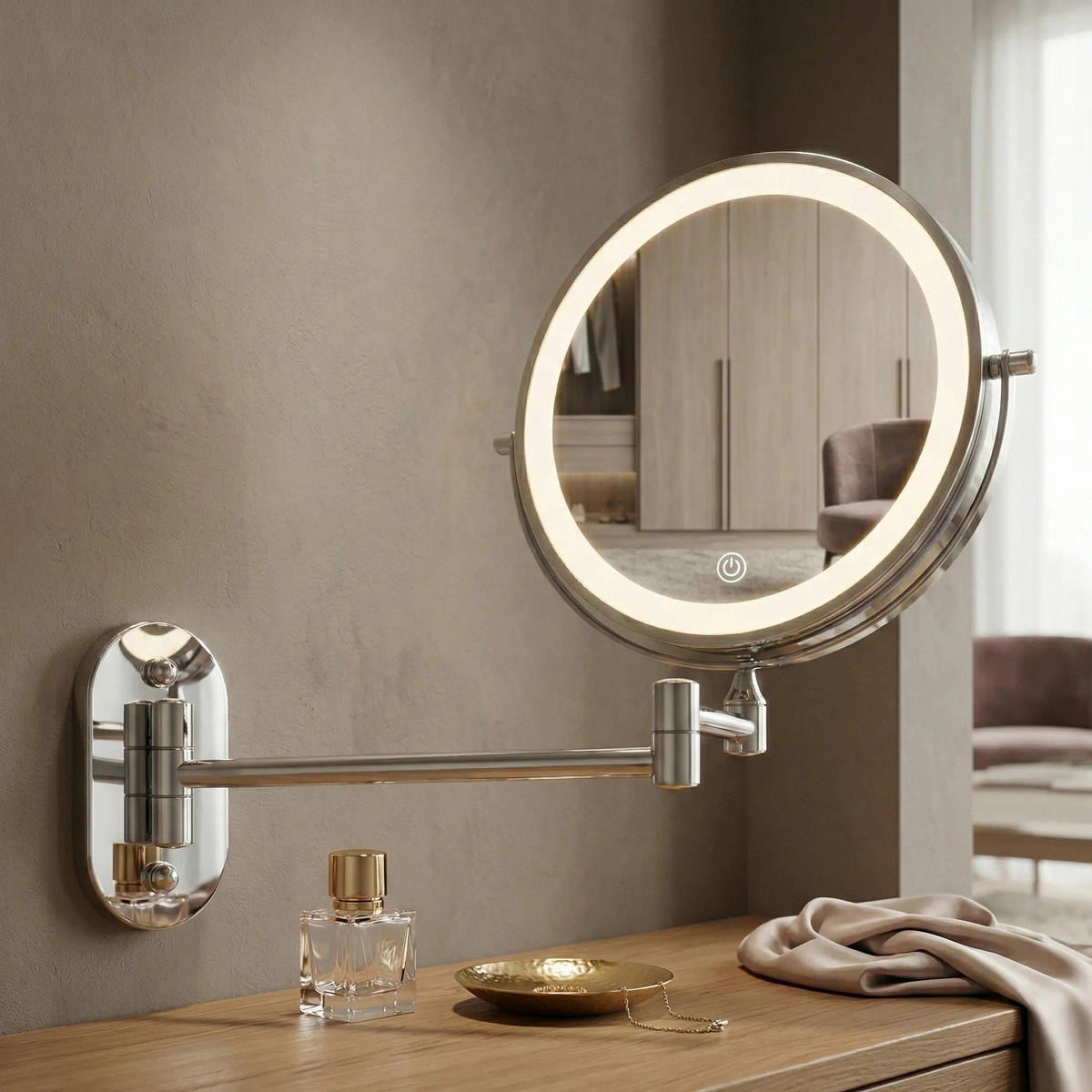 SPIEGEL Rea Led Glow Chrome - Chromfarben, Glas (43/30/3cm) - REA