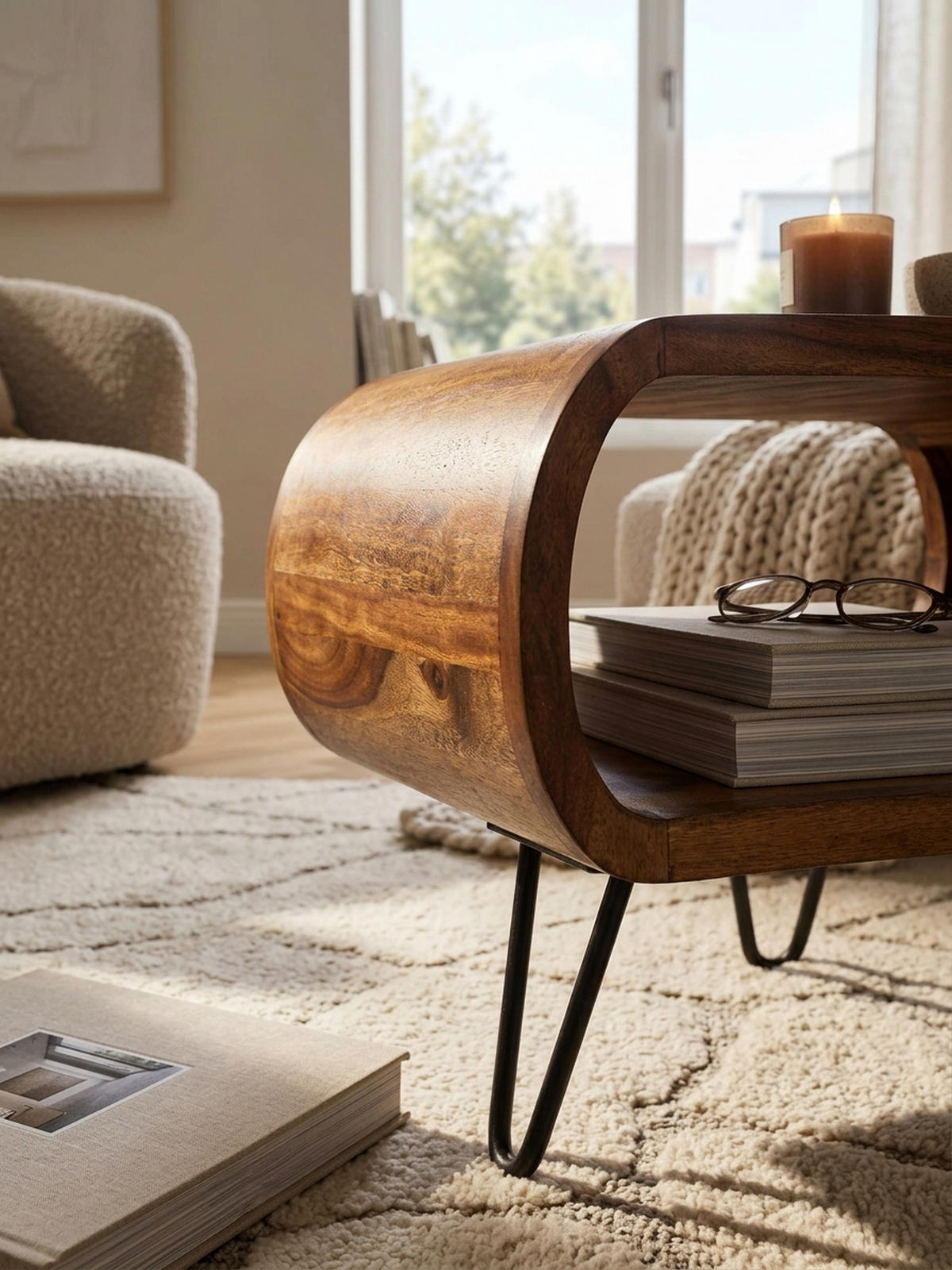 COUCHTISCH Sheesham Holz in Landhaus-Stil mit Stauraum, Maße 55x38x55 cm - Schwarz/Braun, Holz/Metall (55/55/38cm) - KADIMA DESIGN