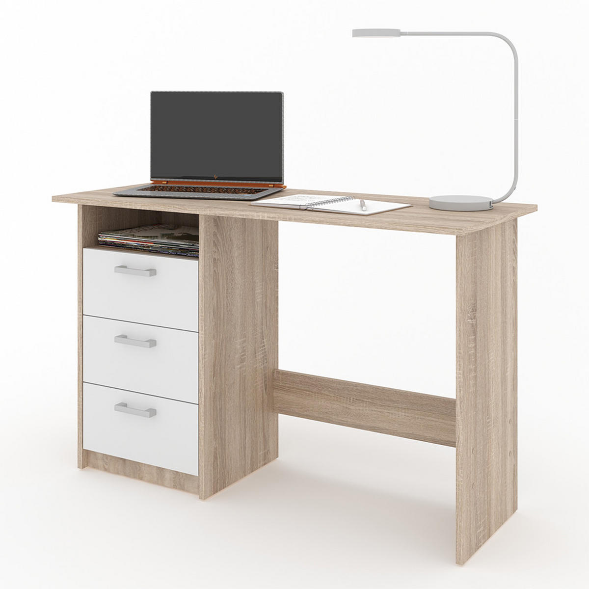 SCHREIBTISCH Meiko Weiß/Sonoma 120 x 50 cm - Weiß/Sonoma Eiche, Holzwerkstoff (50/120/76.6cm) - Vicco