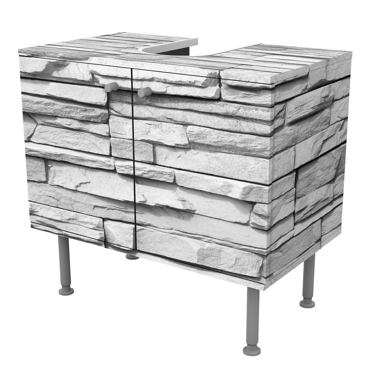 WASCHBECKENUNTERSCHRANK Ashlar Masonry 60/55/35 cm - Schwarz, Holzwerkstoff (60/55/35cm) - Bilderwelten
