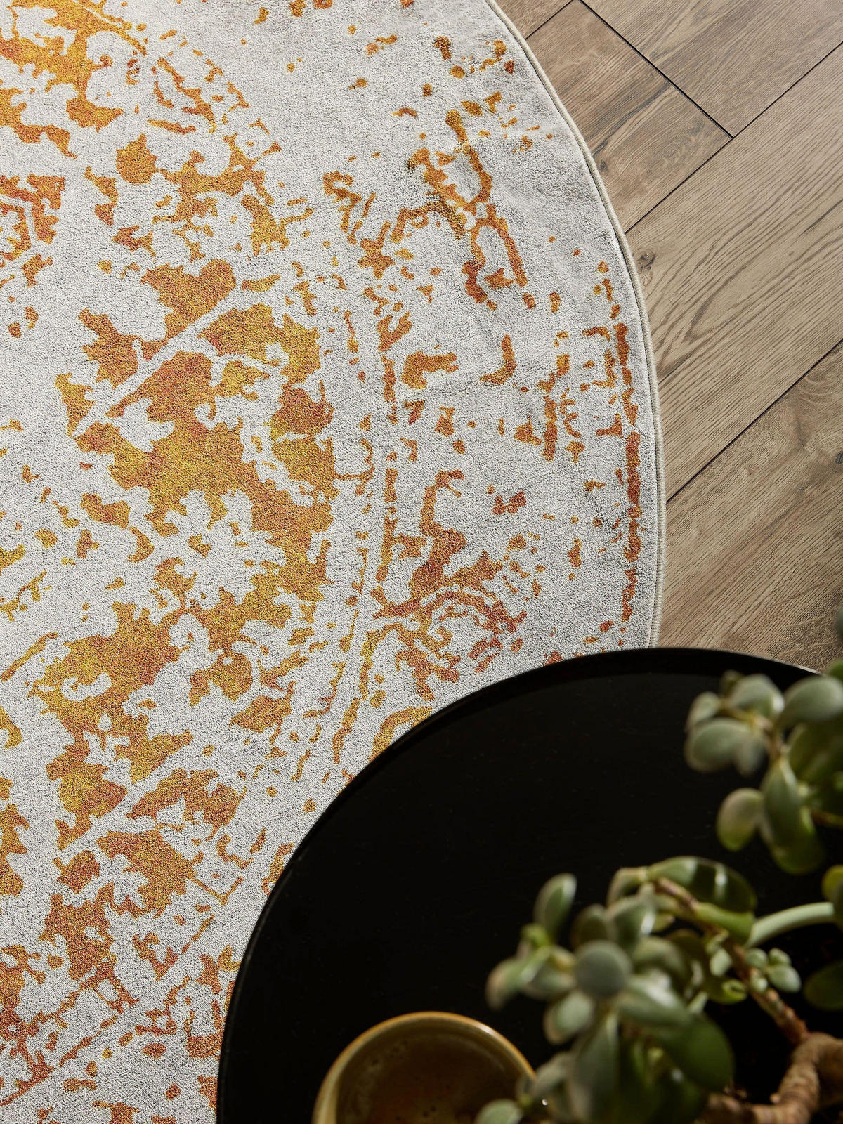 VINTAGE-TEPPICH Miray waschbar ø 160 cm rund - Orange/Grau, Kunststoff (160/160cm) - benuta Nest