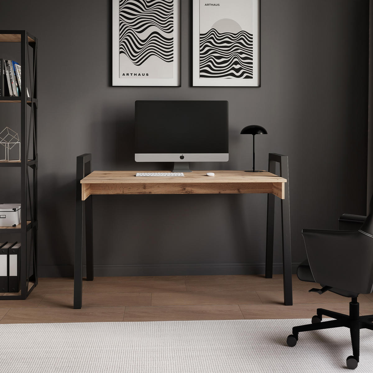 SCHREIBTISCH NOVO 120/68/82 cm, Schwarz / Wotan-Eiche - Eiche Wotan/Schwarz, Holzwerkstoff/Metall (68/120/82cm) - Idohome