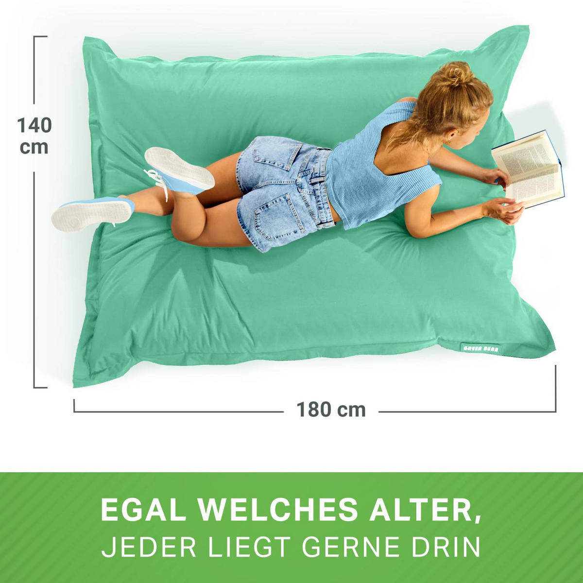 RIESEN-SITZSACK "Square" 140x180cm 380 L - Mintgrün, Textil (140/25/180cm) - Green Bean
