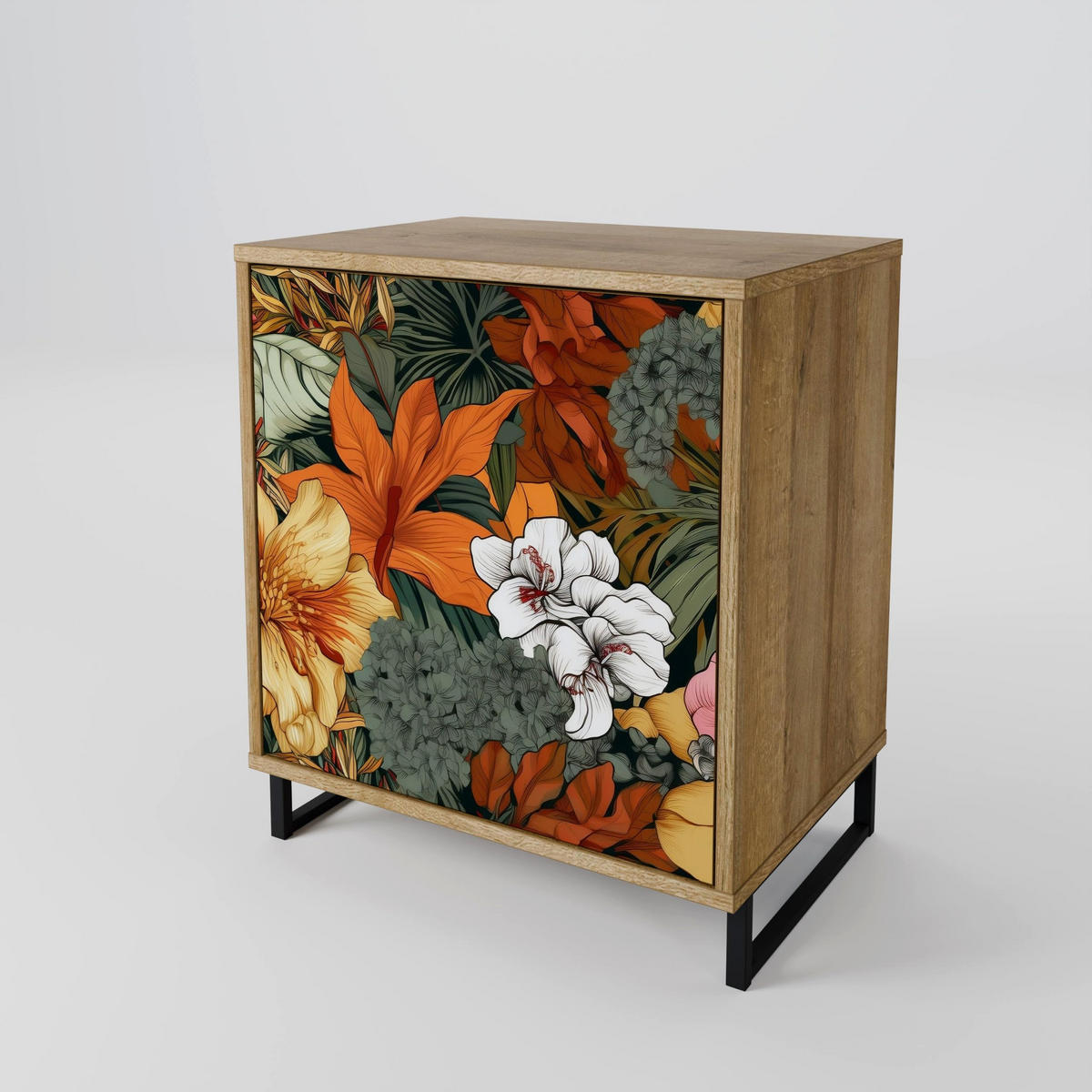 SIDEBOARD RADIANT FLORA, Eichefarben, 57,5x42x77,5 cm, Schräge Buchenholzfüße - Eichefarben/Buchefarben, Holzwerkstoff/Buchenholz (57.5/77.5/42cm) - SpaceRebels
