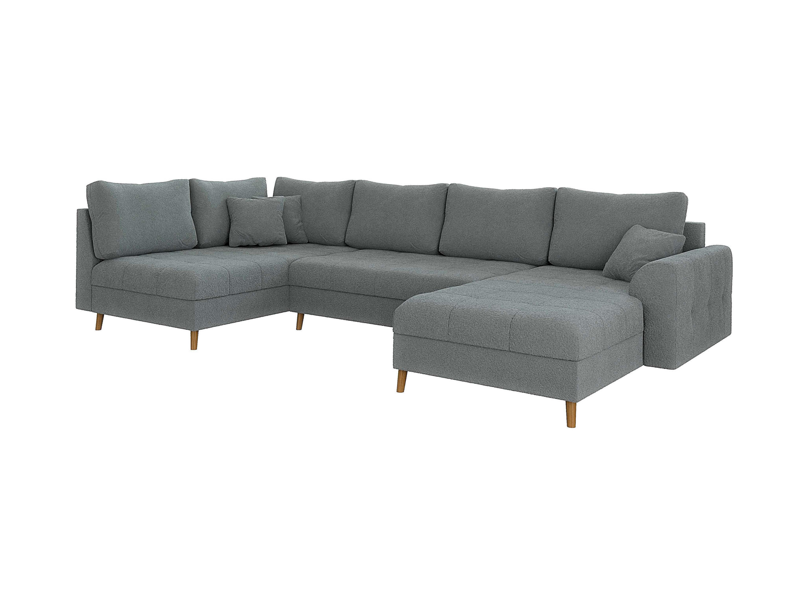 WOHNLANDSCHAFT Henrik Grau Boucle - Ottomane rechts - Dunkelgrau/Braun, Holz/Textil (310/81/161cm) - S-Style Möbel