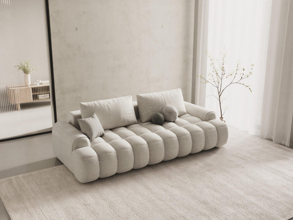 AUSKLAPPBARES-SOFA mit Bettkasten Linz aus strukturiertem Stoff beige 4 Sitzplätze - Beige, Textil (100/84/250cm) - Cosmopolitan Design