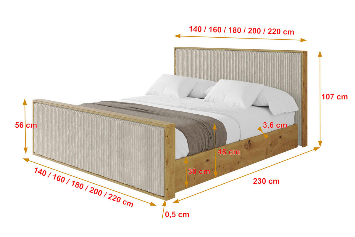 POLSTERBETT mit Bettkasten und Lattenrost, Boxbett mit Stauraum und Kopftei mit Matratze H3/H4 - ENZO10 120x200 Creme - Beige, Holzwerkstoff/Textil (120/200cm) - ALTDECOR
