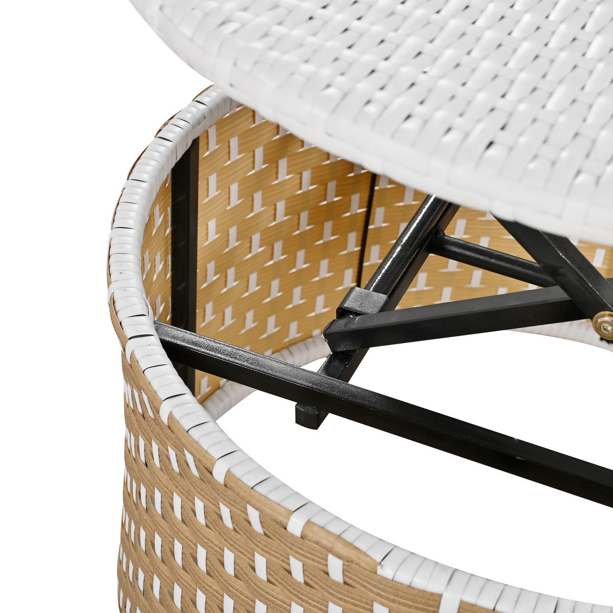 GARTENMUSCHEL aus Rattan & Metall Ø170 cm in Beige mit faltbarem Sonnenschutz - Beige, Metall (170/72/170cm) - Modfu