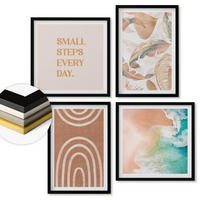 WANDBILDER 4er-Set - 50x50 cm & 40x60 cm Schwarzer Rahmen - Zarte Boho-Blätterschrift - Schwarz, Kunststoff (50/50cm) - ArtPrintCave