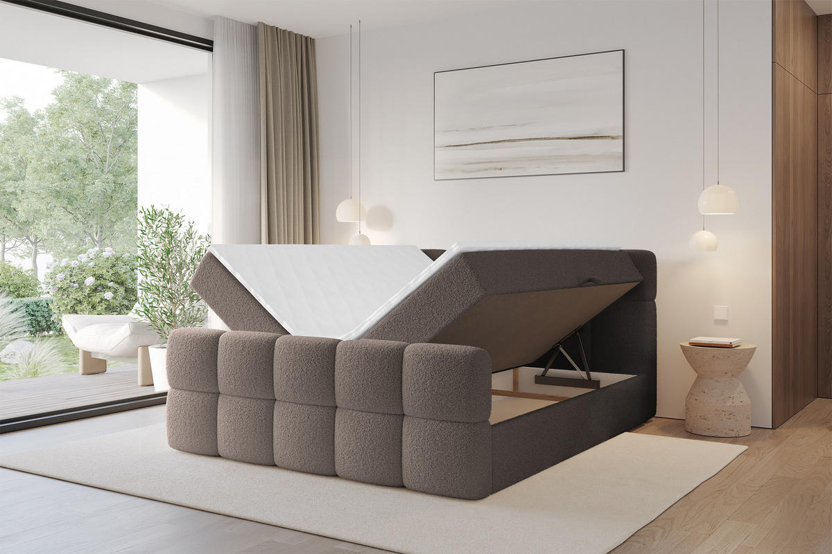BOXBETT mit Matratze H4 - FAMA-Z - 140x200 cm Braun Quelle - Braun, Holzwerkstoff (140/200cm) - ALTDECOR